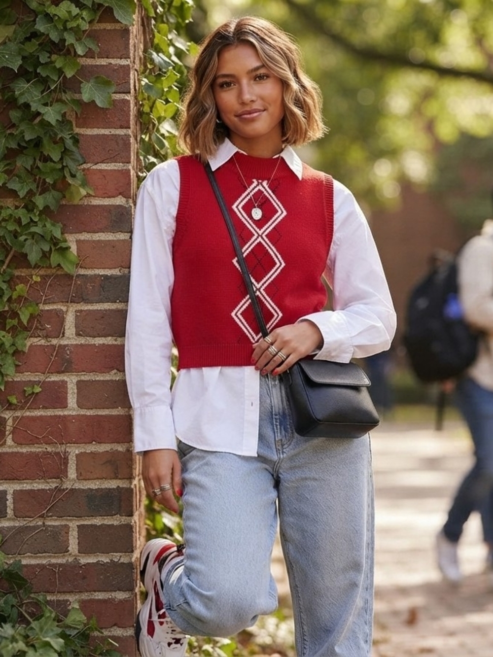 Vintage Marisa Christina Red Argyle Mock Neck Sweater Vest - Size L